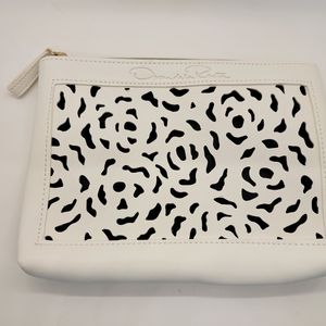 Oscar De La Renta Makeup Bag Pouch Lined Perforated Zipper